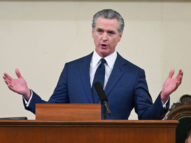 Gov. Gavin Newsom gives his State of the State address at the State Capitol on Thursday, J