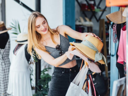 Thrift store, second hand shopping, garage sales and eco-friendly life concept.