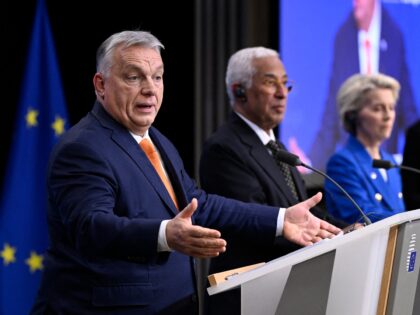 Hungary's Prime Minister Viktor Orban speaks during a press conference next to President o