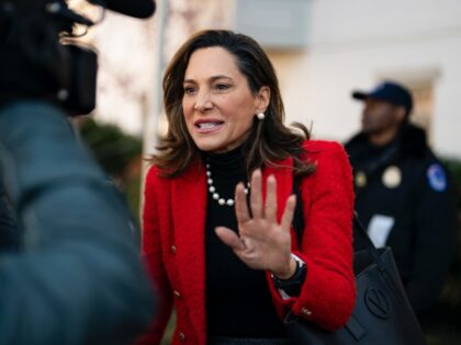 WASHINGTON, DC - MARCH 25: Rep. Maria Elvira Salazar (R-FL) speaks to reporters while arri