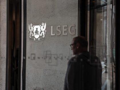 LONDON, ENGLAND - APRIL 25: A person passes a London Stock exchange Group logo at the Lond