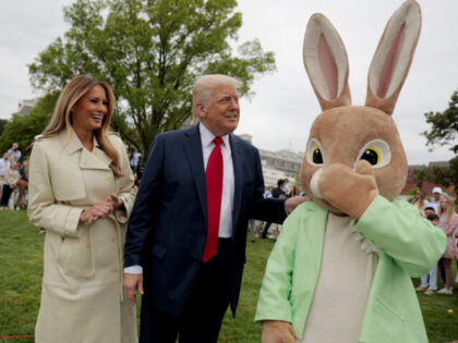 WASHINGTON, DC - APRIL 21: U.S. President Donald Trump, first lady Melania Trump and the E