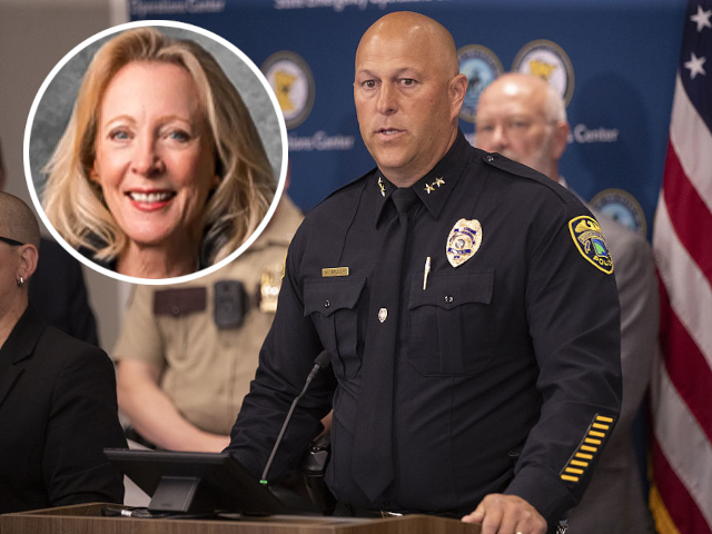 Liz Conmy inset, Brooklyn Park Police Chief Mark Bruley