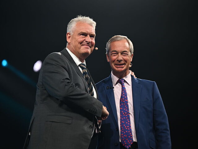 BIRMINGHAM, ENGLAND - SEPTEMBER 06: Lee Anderson of Reform UK and Leader of Reform UK Nige