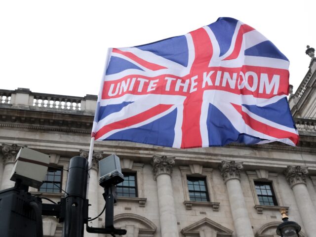 LONDON, UNITED KINGDOM - SEP 14, 2025 - Flags and stickers around Westminster after the 'U