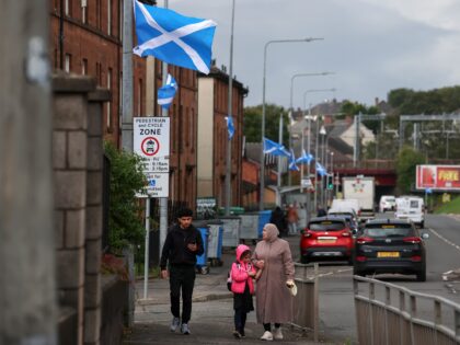 GLASGOW, SCOTLAND - SEPTEMBER 12: Saltire flags appear in Scottish towns and Cities follow