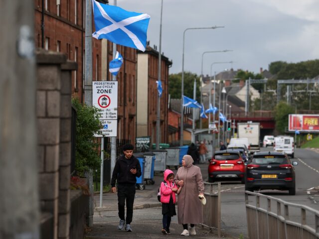 GLASGOW, SCOTLAND - SEPTEMBER 12: Saltire flags appear in Scottish towns and Cities follow