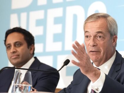 Reform UK Head of Policy Zia Yusuf (left) and Reform UK leader Nigel Farage during a press