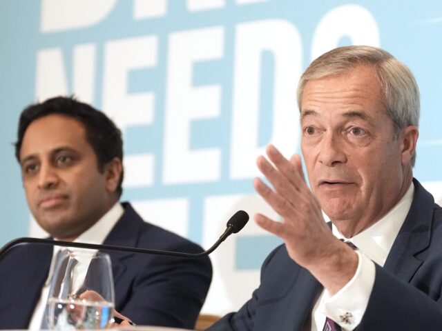 GettyImages-2247975293 (1) Reform UK Head of Policy Zia Yusuf (left) and Reform UK leader Nigel Farage during a press