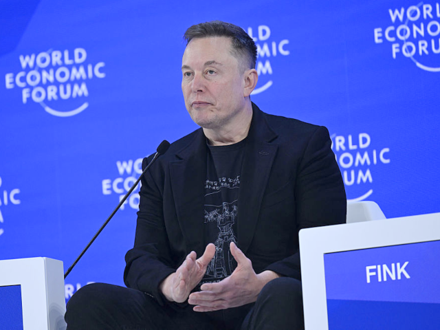 DAVOS, SWITZERLAND - JANUARY 22: Business person Elon Musk delivers a speech during the Wo