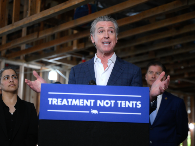 HAYWARD, CALIFORNIA - MARCH 2: Governor Gavin Newsom criticizes U.S. President Donald Trum