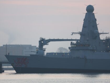 PORTSMOUTH, ENGLAND - MARCH 4: HMS Dragon is seen in the docks at HMNB Portsmouth on March