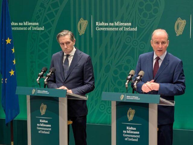 (left to right) Tanaiste Simon Harris, Taoiseach Micheal Martin, and Minister of State Sea