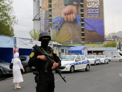 TEHRAN, IRAN - APRIL 12: A view shows a large billboard displayed at Vanak Square in Tehra