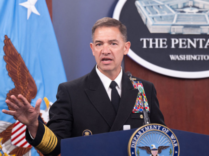 US CENTCOM Commander Admiral Brad Cooper speaks during a press briefing at the Pentagon in