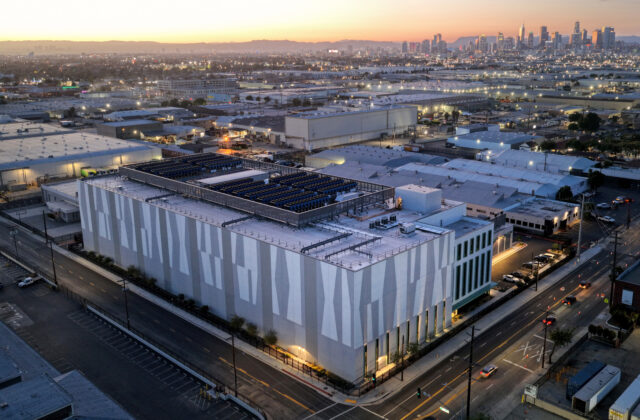VERNON, CALIFORNIA - APRIL 14: An aerial view of a 33 megawatt data center (LOWER C) with