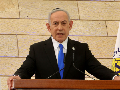 Israeli Prime Minister Benjamin Netanyahu speaks during the annual ceremony on the eve of