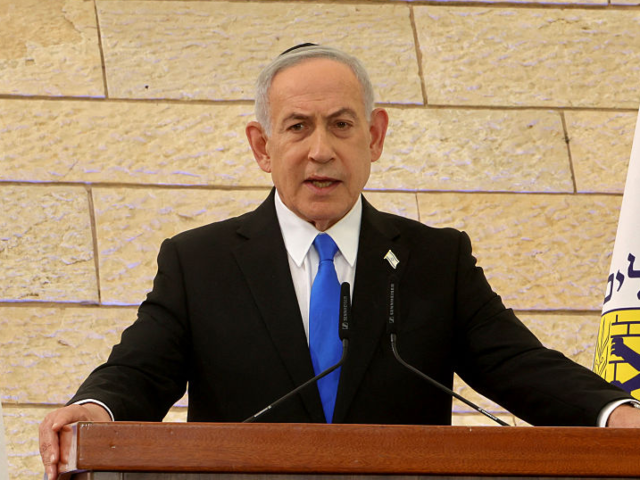 Israeli Prime Minister Benjamin Netanyahu speaks during the annual ceremony on the eve of