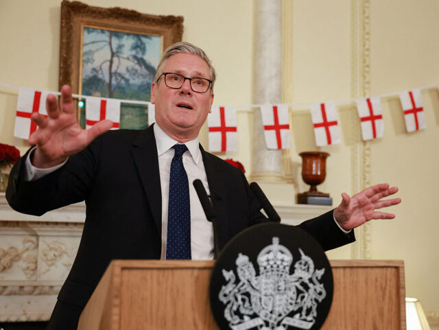 Prime Minister Sir Keir Starmer delivers a speech during a reception marking St George