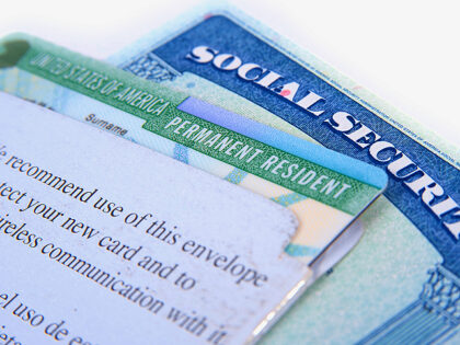 United States of America social security and green card on white background