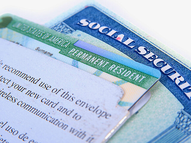 United States of America social security and green card on white background