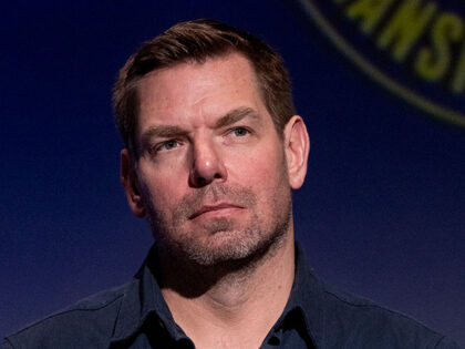 Democratic United States Representative Eric Swalwell attends the SEIU-United Service Work