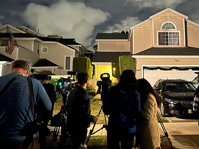 Media in front of a house connected to Cole Tomas Allen, the shooting suspect at the White