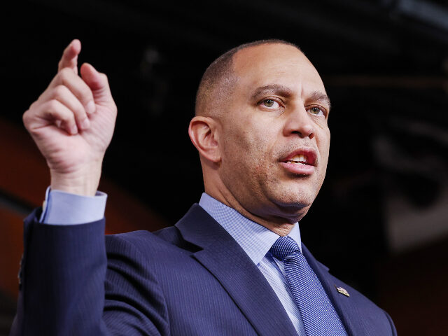 U.S. House Minority Leader Hakeem Jeffries (D-NY) speaks to reporters during a news confer