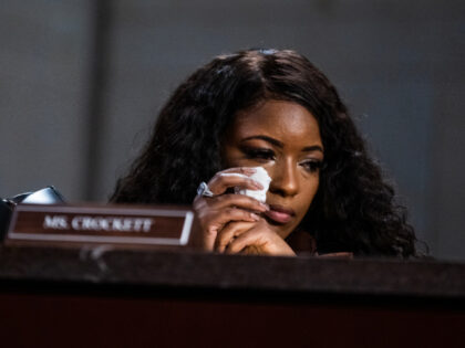 Rep. Jasmine Crockett, D-Texas, listens to remarks by Rep. Suhas Subramanyam, D-Va., about