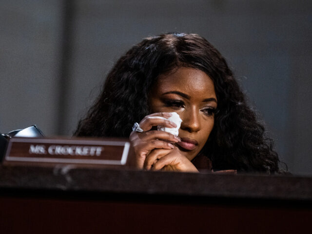Rep. Jasmine Crockett, D-Texas, listens to remarks by Rep. Suhas Subramanyam, D-Va., about