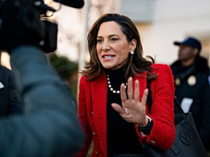 WASHINGTON, DC - MARCH 25: Rep. Maria Elvira Salazar (R-FL) speaks to reporters while arri