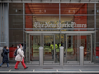 2025/11/25: Sign at the entrance to the New York Times Headquarters in Midtown Manhattan.