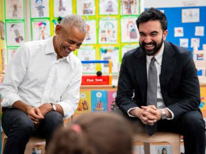 Former President Barack Obama and Mayor Zohran Mamdani laugh together while visiting Learn