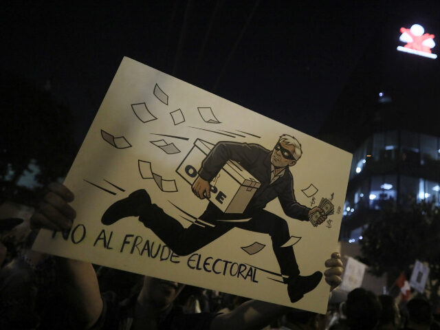 Peru election Hundreds of citizens gather outside the National Jury of Elections (JNE) to protest the re