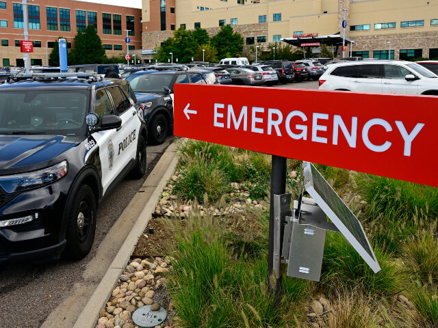 Lakewood police cars outside of the St. Anthony's Hospital emergency entrance in Lake