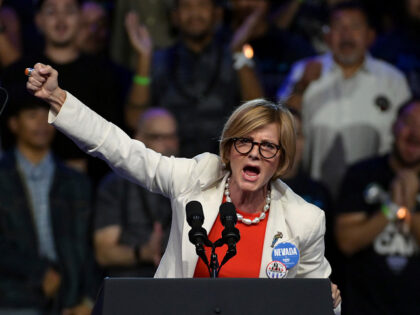 FILE - Rep. Susie Lee, D-Nev., speaks before a campaign appearance by Democratic president