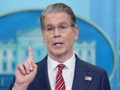 Treasury Secretary Scott Bessent speaks with reporters in the James Brady Press Briefing R