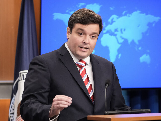 US Deputy State Department Spokesman Tommy Pigott speaks during a press briefing at the St