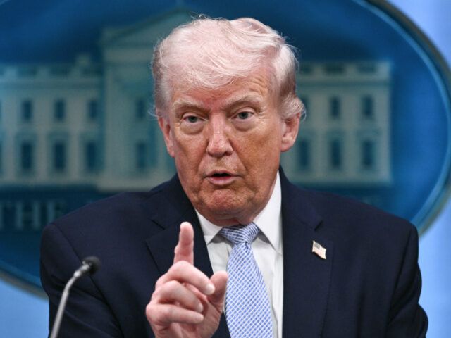 US President Donald Trump speaks about the conflict in Iran in the James S. Brady Press Br