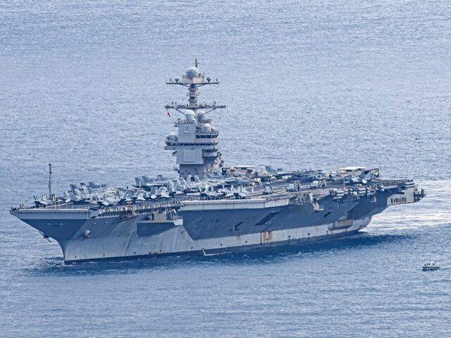 USS Gerald R. Ford The world's largest aircraft carrier USS Gerald R. Ford arrives at Souda Bay naval base af