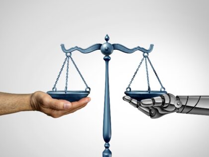 human and AI weighing justice