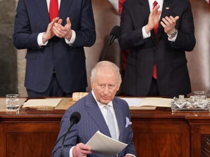 Britain's King Charles III arrives to speak to a joint meeting of Congress in the Hou
