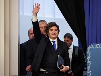 Argentina's President Javier Milei arrives to speak with Yeshiva University’s President