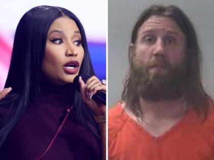 Left: Nicki Minaj speaking with attendees at the 2025 AmericaFest at the Phoenix Conventio