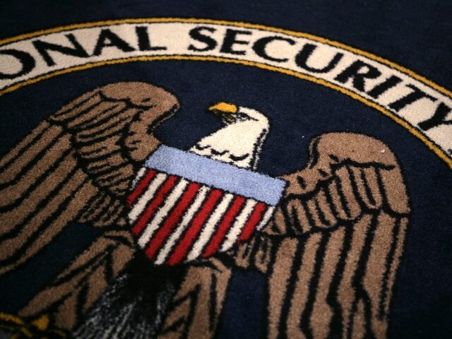 The logo of the U.S. National Security Agency is seen during a visit by U.S. President Geo