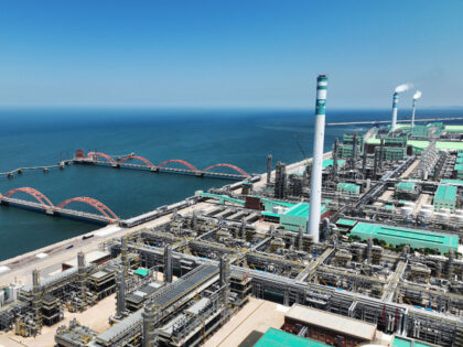 An aerial drone photo taken on June 16, 2024 shows a view of a petrochemical industrial pa