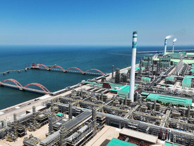 An aerial drone photo taken on June 16, 2024 shows a view of a petrochemical industrial pa