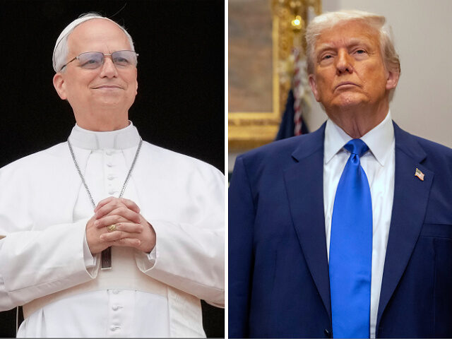 pope-leo-donald-trump-splitfile-ap This combination photos shows Pope Leo XIV at the central balcony of St. Peter's Basilica