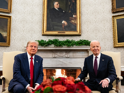 President Joe Biden, right, and President-elect Donald Trump meet in the Oval Office of th