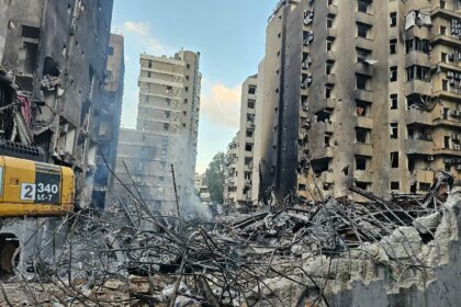 Aftermath of an Israeli strike in southern Beirut on April 9, 2026